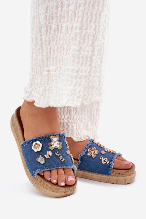 Жіночі Сандалі З Золотими Акцентами На Платформі Темно-сині Rigasta