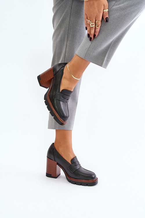 Жіночі човники на високих підборах і платформі з чорної еко-замші Vinceza 58105