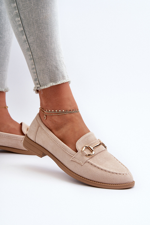 Жіночі лофери на плоскій підошві з прикрасами бежевий авіол