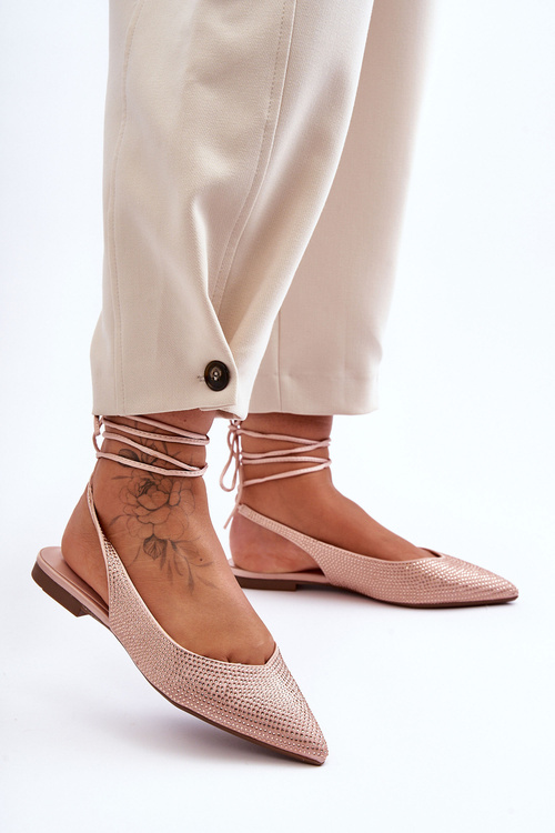 Жіночі балетки на шнурівці, прикрашені шпильками, бежевого кольору Jange