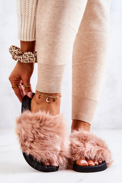 Тапочки з хутром Резина брудно-рожеві Pollie