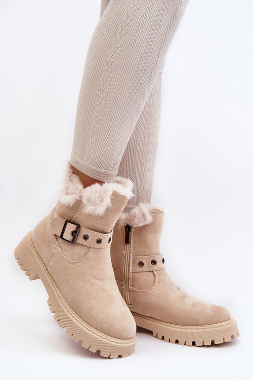 Жіночі чоботи зі штучним хутром на блискавці бежеві Morcos
