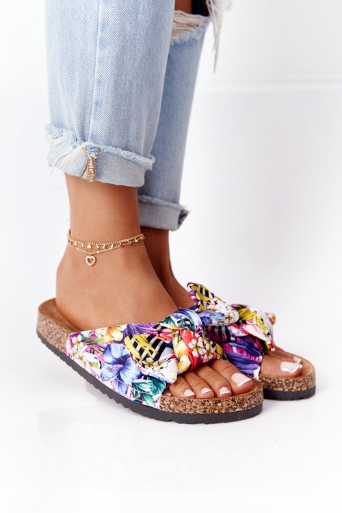 Тапочки на корковій підошві білі з квітами Венді