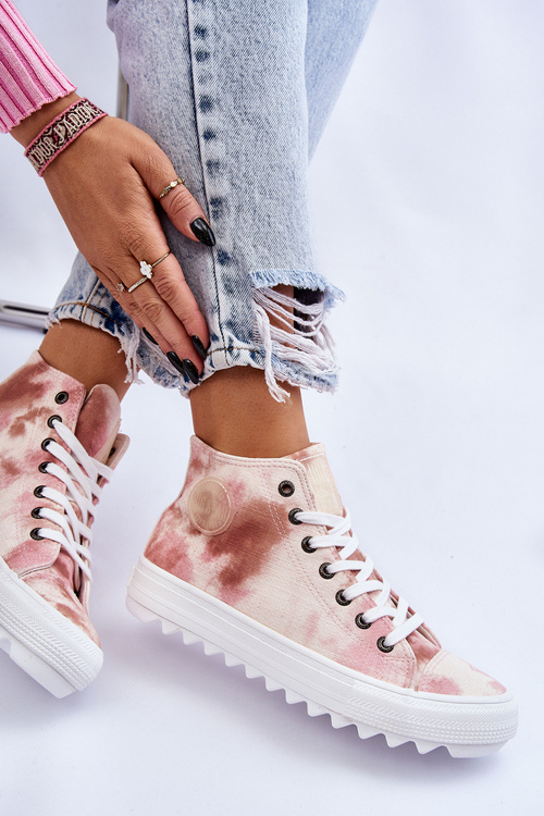 Жіночі кросівки високі Big Star LL274048 бежево-рожеві