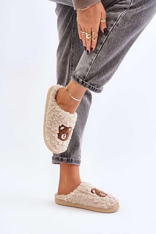 Жіночі тапочки з хутром типу Баранчик і Ведмедик Бежеві Temiena