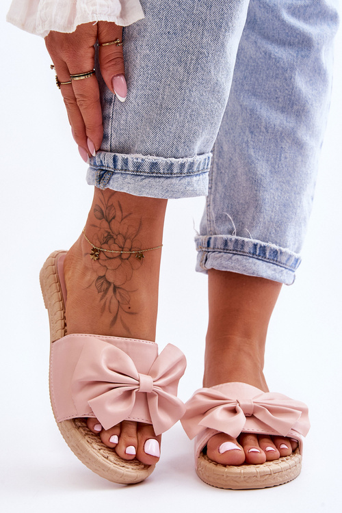 Модні жіночі тапочки з бантом Pink Estera