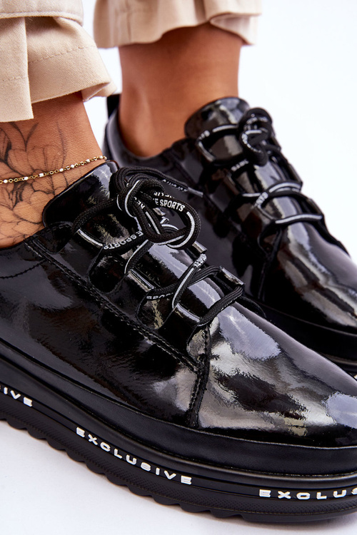 Чорні жіночі глянцеві кросівки на платформі S.Barski LR592B