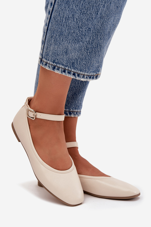 Жіночі балетки з ремінцем і пряжкою бежеві Janelor