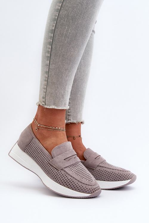 Жіночі лофери на платформі з сірої еко-замші Inesqua