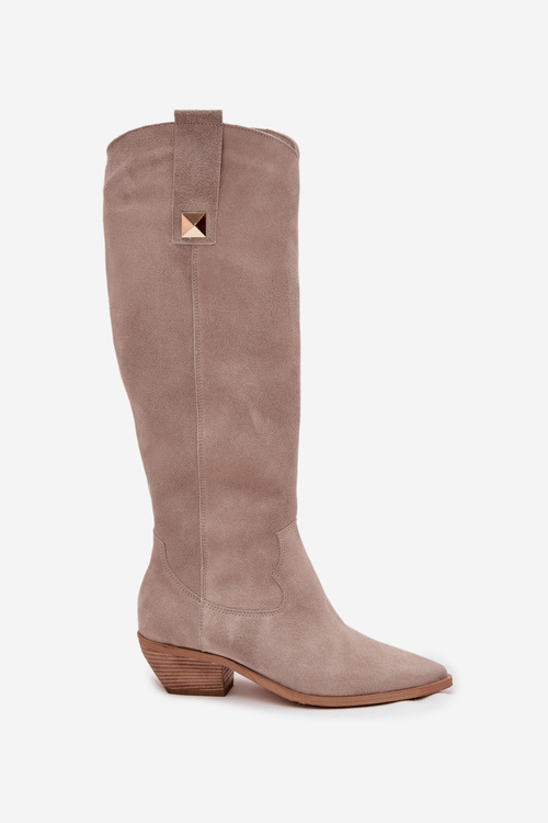 Шкіряні Замшеві Козаки Зігріті Zazoo 4224 Cappuccino