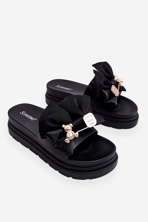 Тапочки з бантом і ведмедиком Чорний Сюзі