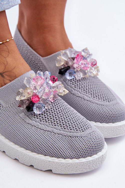 Жіночі сліпони з камінням сірі прості