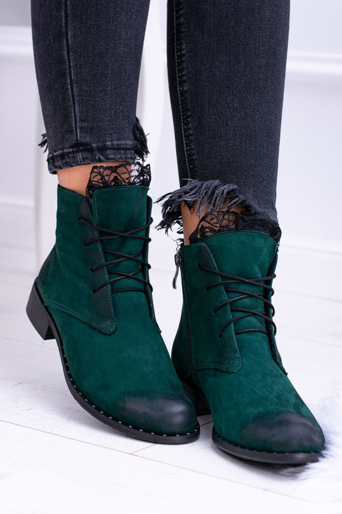 Шкіряні зелені жіночі черевики Millano на шнурівці
