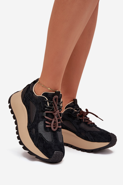 Шкіряні Кросівки На Платформі Жіночі Big Star SS274628 HI-POLY SYSTEM Чорні