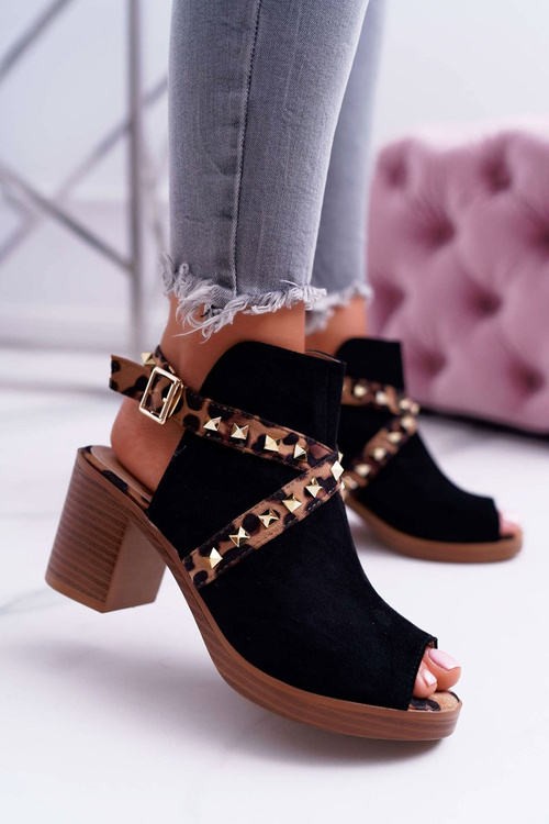 Жіночі босоніжки Lu Boo на шпильці з верхом, чорні 318-30 Fiode