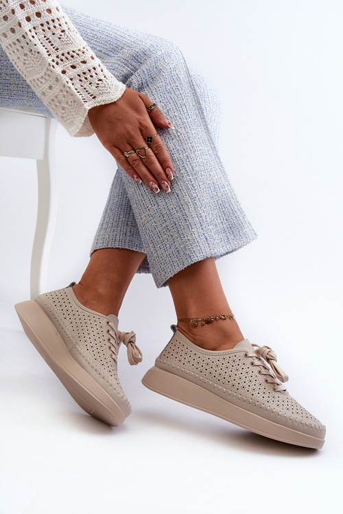 Шкіряні кросівки на платформі від S.Barski LR278, бежевий