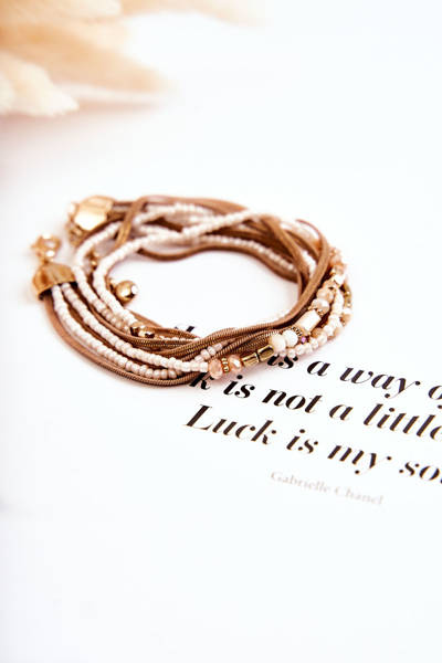 Жіночий браслет з перлами і кристалами Бежевий