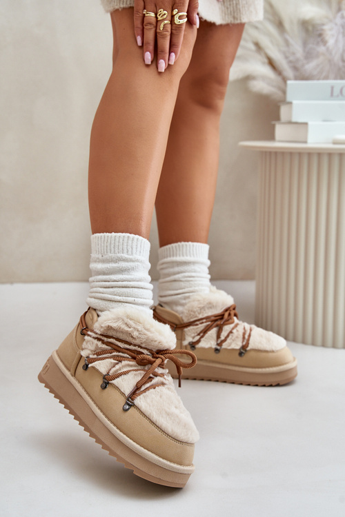 Снігові черевики на платформі з хутром D.Franklin Бежеві DFSH370011