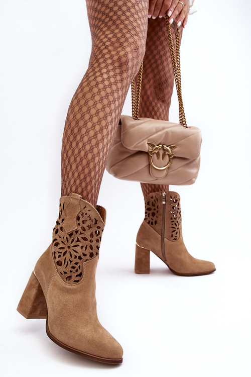 Замшеві ажурні чоботи Lewski Shoes 3264 Темно-бежевий