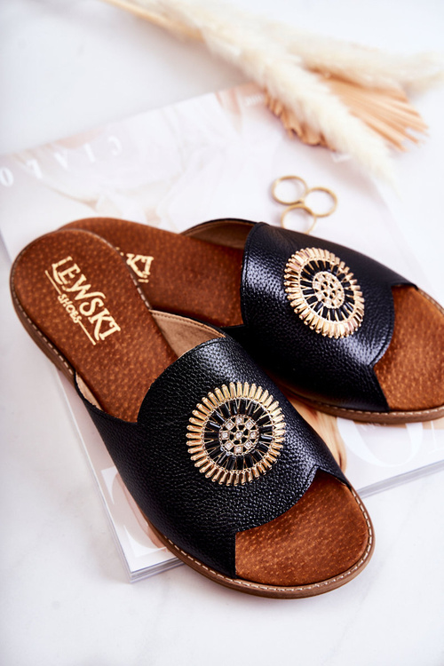 Шкіряні модні тапочки Lewski Shoes 3132/O Чорні