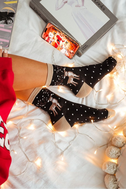 Жіночі Різдвяні Шкарпетки Олень і Крапки Чорні