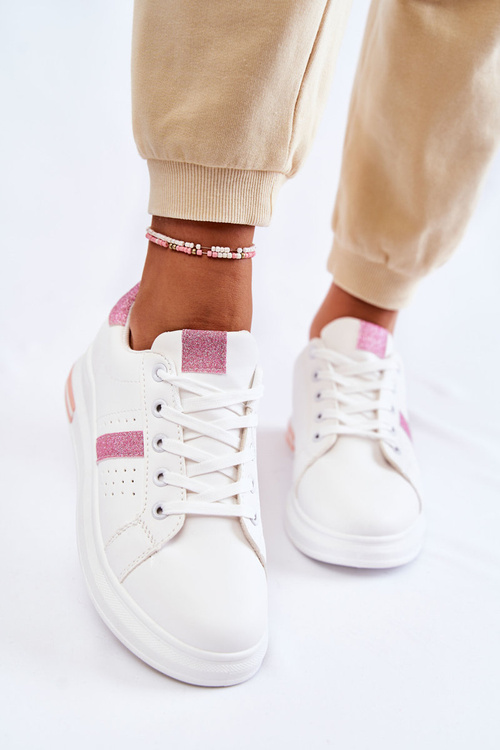 Жіноче спортивне взуття на зав'язці Біло-рожева Otylia