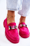 Жіночі замшеві лофери з декором Фуксія Karlott