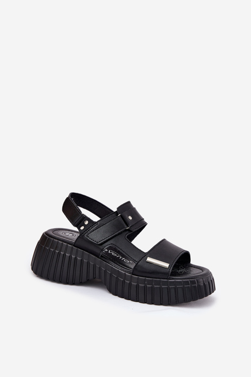 Шкіряні Жіночі Сандалі На Платформі Чорні Mertella