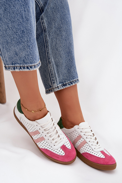 Шкіряні дихаючі жіночі кросівки Zazoo N1318 Біло-Рожеві