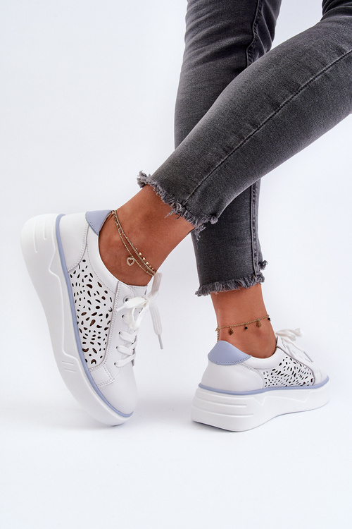Білі шкіряні жіночі кросівки на платформі Peilaeno