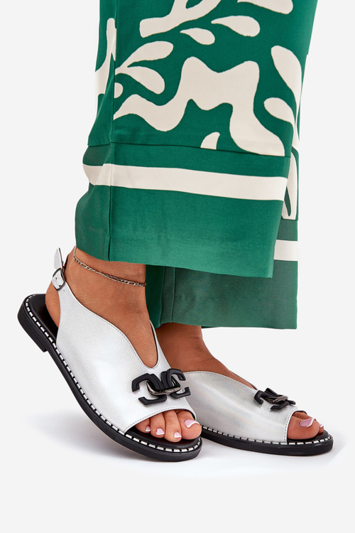 Сандалі На Плоскому Каблуці З Декорацією Еко Шкіра Срібні Tillireta