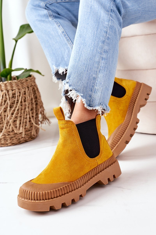 Замшеві черевики челсі жовтого кольору
