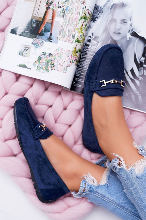 Жіночі комфортні замшеві мокасини темно-сині Anzio