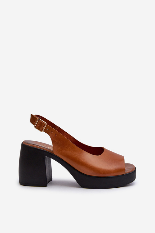 Zazoo 40376 Коричневі шкіряні босоніжки на масивному каблуці