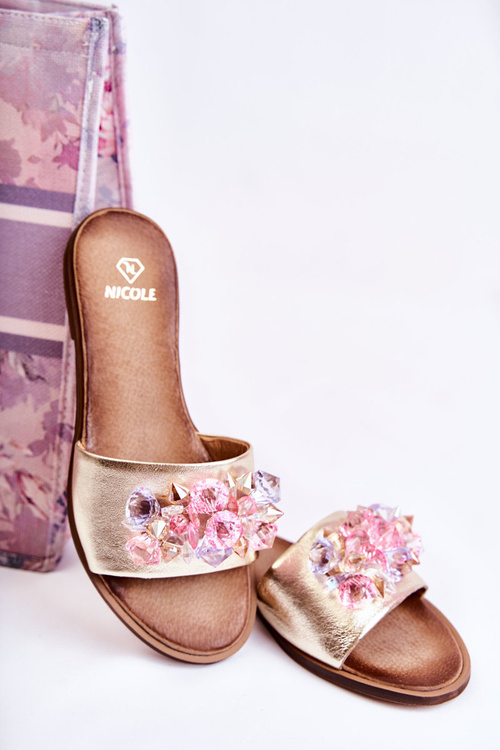 Шкіряні жіночі тапочки з декором Nicole 2726 Golden