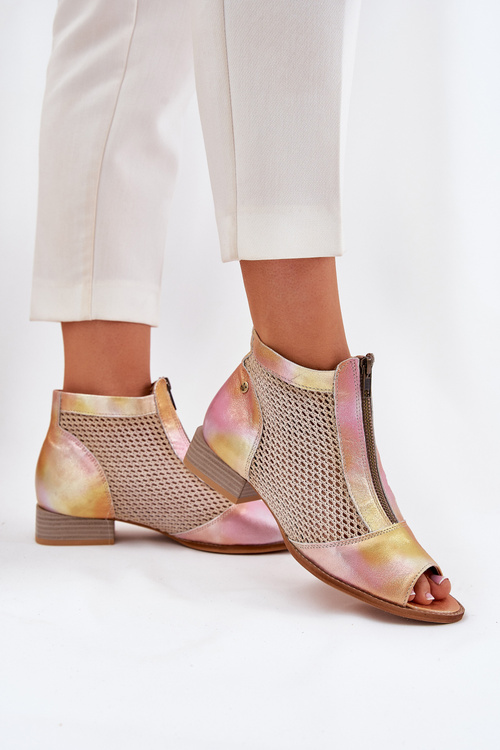 Жіночі Шкіряні Черевики На Плоскому Каблуку З Відкритими Пальцями Maciejka Рожево-Помаранчеві 06413-15