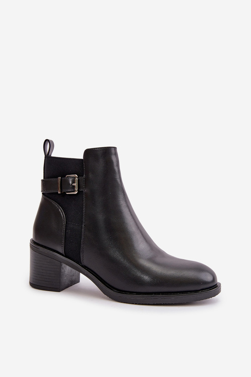 Жіночі зимові утеплені чоботи на підборах і пряжці Чорні Nevillira