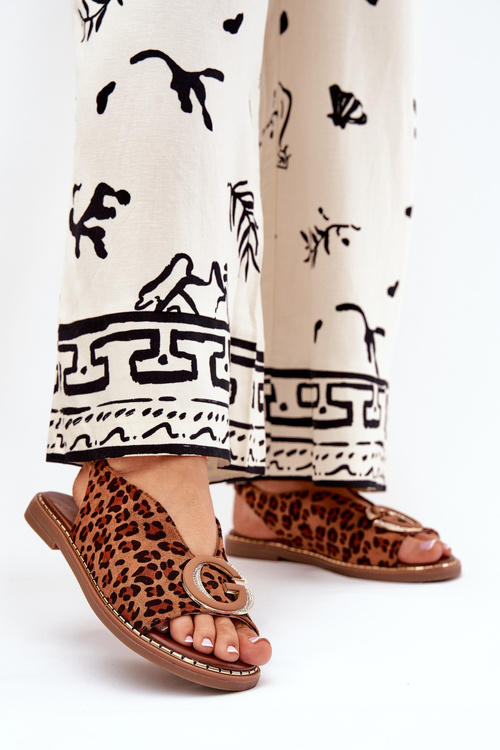 Плоскі Сандалі З Декорацією Леопардові Коричневі Haliones