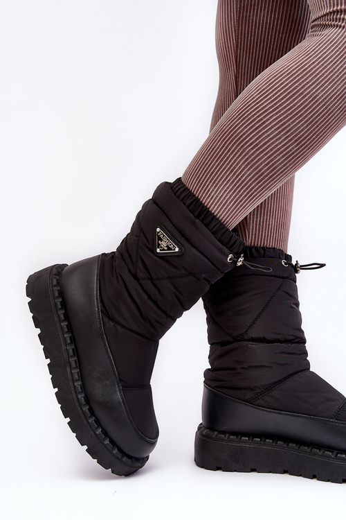 Жіночі снігові черевики на товстій підошві чорні люрета