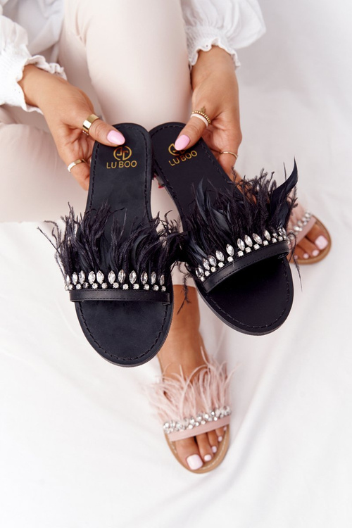 Тапочки з пір'ям Lu Boo Black