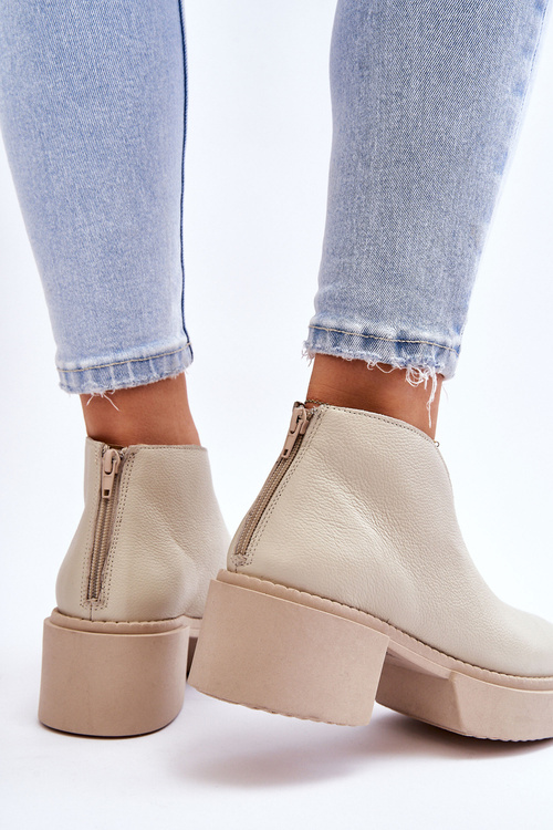 Шкіряні чоботи на масивних підборах Nicole 2795/054 Світло-бежевий