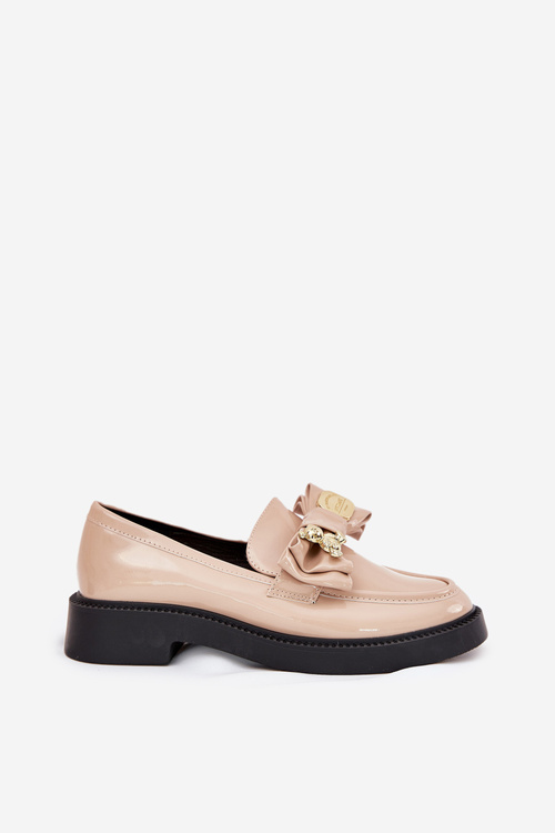 Лакові мокасини з бантиком і декоративною брошкою бежеві Leandriel