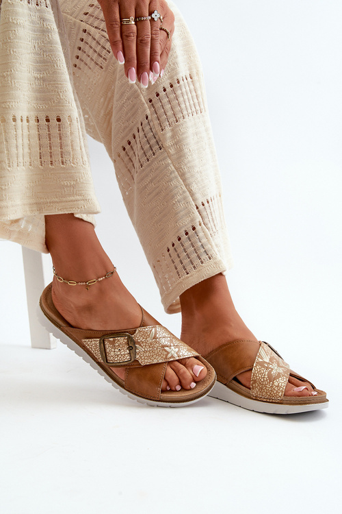 Зручні жіночі тапочки з пряжкою Inblu CN000032 Camel