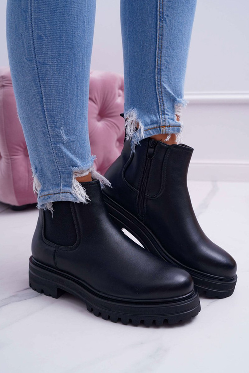 Чоботи жіночі на плоскій підошві Теплі чорні Оріон