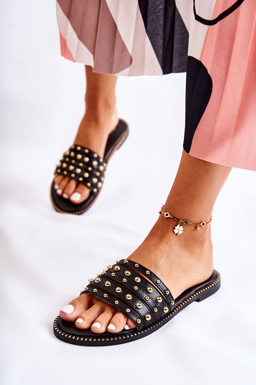 Жіночі шкіряні тапочки з декором Black Brien