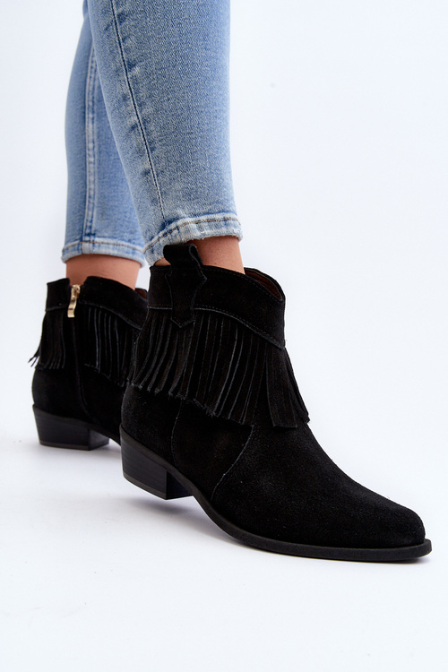 Чорні жіночі замшеві чоботи з бахромою Zazoo 3430