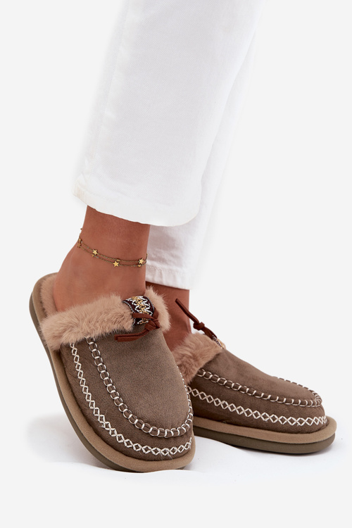 Жіночі тапочки з хутром і вишивкою Зелений Perivelle