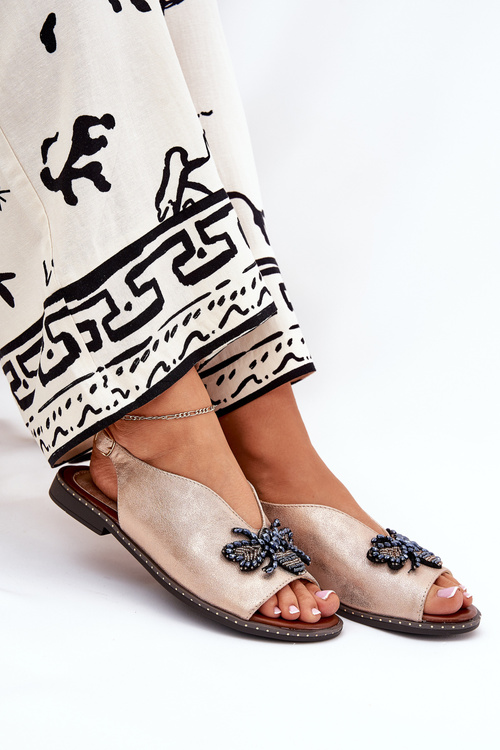 Блискучі Жіночі Сандалі З Декором Плоскі Рожеві Золото Руссона