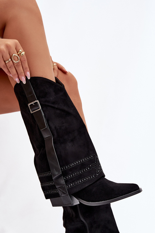 Жіночі Ковбойські Чоботи З Декором І Пряжкою Чорні Camilora