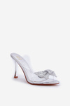 Прозорі Туфлі На Каблуку З Блискучим Бантом Срібні Viosta